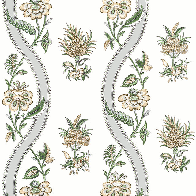 Ribbon Floral Green T36421 by Thibaut Wallpaper Thibaut Wallpaper Ribbon Floral Green T36421Wallpaper Indienne Non Woven Wallpaper UNITED STATES </p><p>Repeat: V: 25.25 27 - Fabric Carolina -