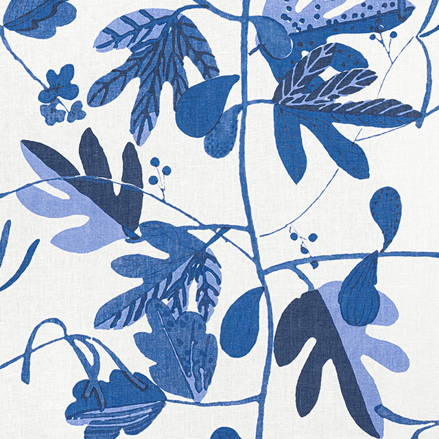 Matisse Leaf Blue and White F916211 by Thibaut Fabric Thibaut Fabric Matisse Leaf Blue and White F916211Fabric Kismet Fabric Book 100% Linen U.S.A. </p><p>Repeat: V: 29.75 54 - Fabric Carolina -