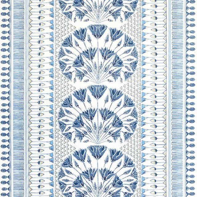 Cairo Blue and White AF9624 by Anna French Fabric Anna French Fabric Cairo Blue and White AF9624Fabric Savoy Fabric Book 58% Linen, 42% Cotton INDIA </p><p>Repeat: V: 8.5 53.5 - Fabric Carolina -