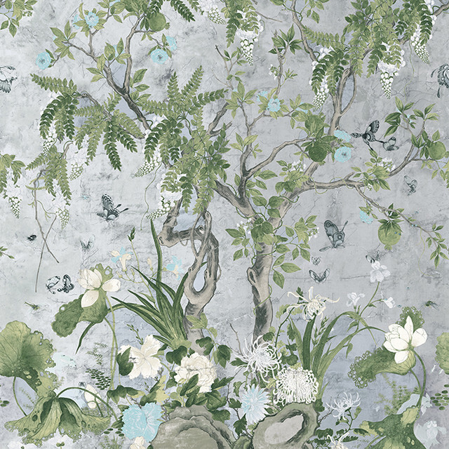 Wild Wisteria Mural 3 Panel Set Metallic Silver TM42053 by Thibaut Wallpaper Thibaut Wallpaper Wild Wisteria Mural 3 Panel Set Metallic Silver TM42053Wallpaper Sojourn Non Woven 3 Panel Mural Set UNITED STATES </p><p>Repeat: V: - 81 - Fabric Carolina -
