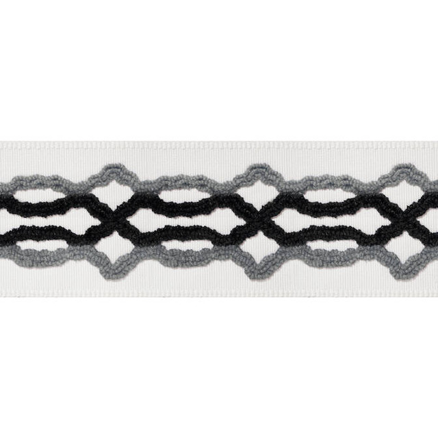 Hartney Tape Flannel and Onyx E12091 by Thibaut Fabric Thibaut Fabric Hartney Tape Flannel and Onyx E12091Fabric Tapes & Trims Volume 2 63% Cotton, 37% Viscose INDIA </p><p>Repeat: V: 2.75 2.875 - Fabric Carolina -