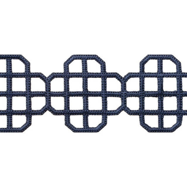 Fret Applique Navy E12269 by Thibaut Fabric Thibaut Fabric Fret Applique Navy E12269Fabric Tapes & Trims Volume 3 100% Polyester INDIA </p><p>Repeat: V: 3.25 3.5 - Fabric Carolina -