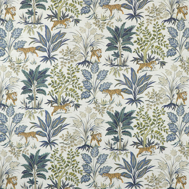 Tiger Hunt Frost by Carole Designer Fabric Blue Crush 55% Linen, 45% Cotton Spain 13 1/2" V, 13 1/2" H HD 54"" - Swanky Fabrics - Tiger Hunt Frost by Carole Designer Fabric Blue Crush 55% Linen, 45% Cotton Spain 13 1/2" V, 13 1/2" H HD 54"" - Swanky Fabrics -