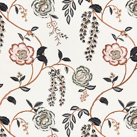 At Its Finest Persimmon by Carole Designer Fabric First Impressions Base: 100% Cotton Embr: 79% Cotton, 15% Viscose, 6% Poly India 30 1/2" V, 25 1/8" H 51" - Swanky Fabrics -