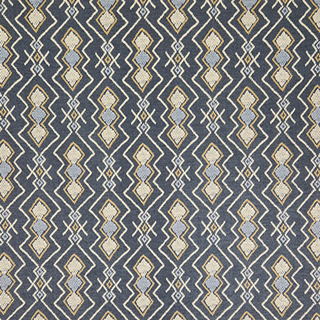 Fresh Form Indigo by Carole Designer Fabric Hidden Treasure Base: 84% Cotton, 16% Polyester Embr: 100% Cotton India 12 1/2" V, 3 3/4" H HD 54" - Swanky Fabrics -