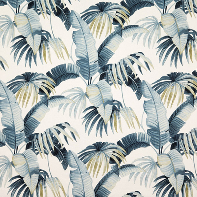 On Tropic Azul by Carole Designer Fabric Oasis 100% Cotton Spain 26" V, 13" HD 54" - Swanky Fabrics -