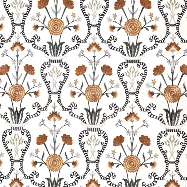 Delicate Heart Cayenne by Carole Designer Fabric Sunset Serenade Base: 100% Cotton Embr:71% Cotton, 21% Viscose,8% Polyester India 30 1/4" V, 9" H HD 50"" - Swanky Fabrics -