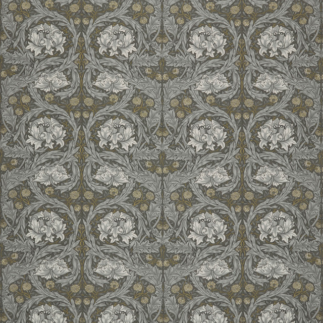 7860 African Marigold 2 Slate by Wmah Fabric Wmah Fabric 7860 African Marigold 2 SlateFabric WILLIAM MORRIS AT HOME KELMSCOTT GARDENS VOL 2 100%COT SPAIN </p><p>Repeat: H: 27.500, V: 16.125 55 in - Fabric Carolina -