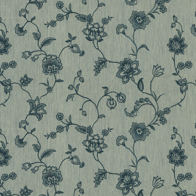 Homestead Indigo 471110 by P/K LIFESTYLES Designer Fabric - Base 50% polyester, 30% cotton, 20% linen / Emb. 100% polyester India 15000 Horizontal: 25.5 and Vertical: 15.5 54  - Swanky Fabrics -