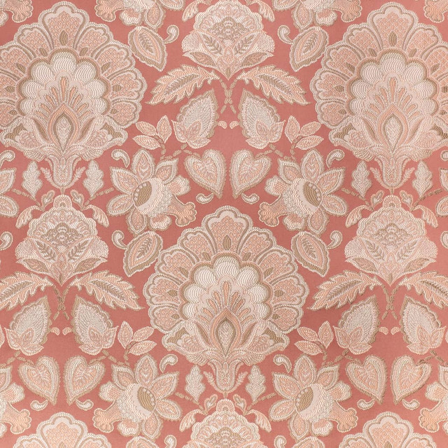 D4435 Felicity Coral by Charlotte Designer Fabric Vintage Damask 100% Polyester Asia </p><p>Repeat: Horizontal 14.75" x Vertical 18.25" 54 Inches - Swanky Fabrics -