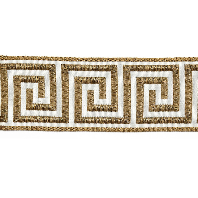 Hellenic Key Jacquard Tape Vintage Gold by Europatex Designer Fabric Hellenic 62% Fibranne, 38% Rayon 2.00 inches - Swanky Fabrics -