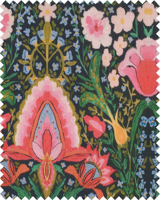 Mind The Gap Fabric SUSIE Q Linen (FB00077) | FB00077 | WOODSTOCK '69 LIFESTYLE COLLECTION | Black, Green, Pink, Yellow | Fabric Carolina | https://www.fabriccarolina.com/
