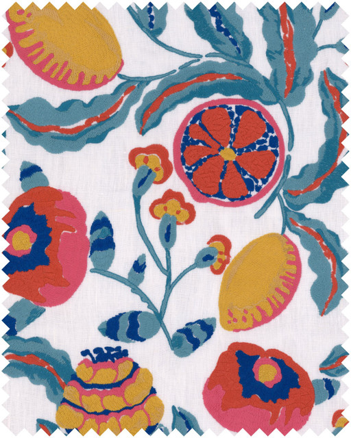 Mind The Gap Fabric FIORI DI LIMONE Embroidered Fabric (FB00146) | FB00146 | LA DOLCE VITA | Fucsia, Red, Turquoise, White, Yellow | Fabric Carolina | https://www.fabriccarolina.com/