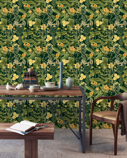 Mind The Gap Wallpaper MIMULUS Anthracite Wallpaper (WP20322) | WP20322 | THE WALLPAPER COLLECTABLES | 3 rolls x 20.5 x 118.1 in | 0.52m / 20.5in | 3m / 118in | 4.65mp | 60cm / 23.6in | Green, Yellow | Textured Matte | Paste the wall | 3-rolls in a box | Fabric Carolina | https://www.fabriccarolina.com/