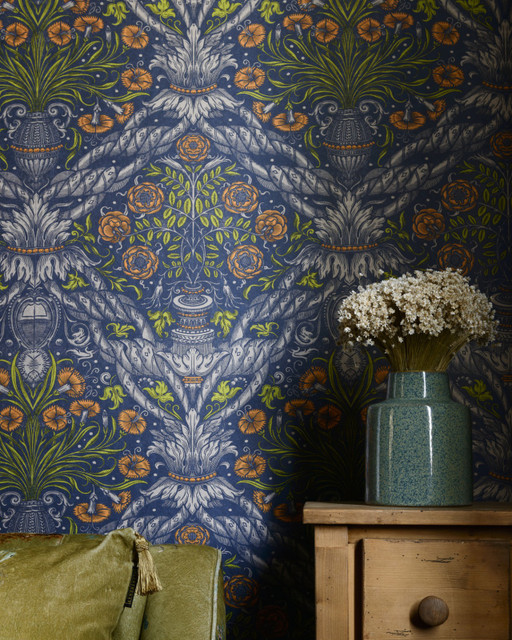 Mind The Gap Wallpaper FLORAL ORNAMENT Wallpaper (WP20453) | WP20453 | THE WALLPAPER COMPENDIUM 1 | 3 rolls x 20.5 x 118.1 in | 0.52m / 20.5in | 3m / 118in | 4.65mp | 65cm / 25.6in | Blue, Green, Orange | Textured Matte | Paste the wall | 3-rolls in a box | Fabric Carolina | https://www.fabriccarolina.com/