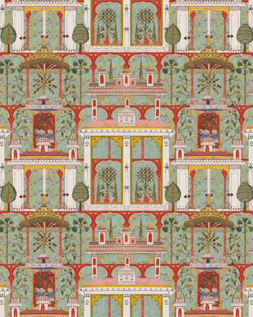 Mind The Gap Wallpaper MAJORELLE GARDEN Agate Wallpaper (WP20748) | WP20748 | TALES OF MAGHREB | 3 rolls x 20.5 x 118.1 in | 0.52m / 20.5in | 3m / 118in | 4.68mp | 150cm / 59in | Green, Mint, Red, Yellow | Textured Matte | Paste the wall | 3-rolls in a box | Fabric Carolina | https://www.fabriccarolina.com/