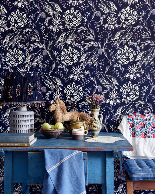 Mind The Gap Wallpaper FOLK EMBROIDERY Indigo Wallpaper (WP30016) | WP30016 | TRANSYLVANIAN ROOTS | 1 roll x 20.5 x 393.7 in | 0.52m / 20.5in | 10m / 393.7in | 5.20mp | 70cm / 27.6in | Indigo, Off White | Satin Matte | Paste the wall | 1-roll in a box | Fabric Carolina | https://www.fabriccarolina.com/