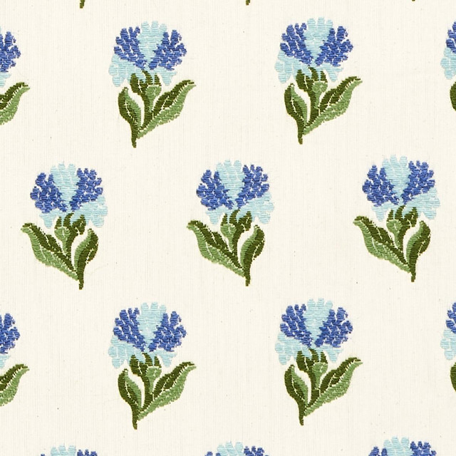 Rosina Floral Cornflower 82631 by Schumacher Designer Fabric New Old-Fashioned 3.5" - Swanky Fabrics - Rosina Floral Cornflower 82631 by Schumacher Designer Fabric New Old-Fashioned 3.5" - Swanky Fabrics -