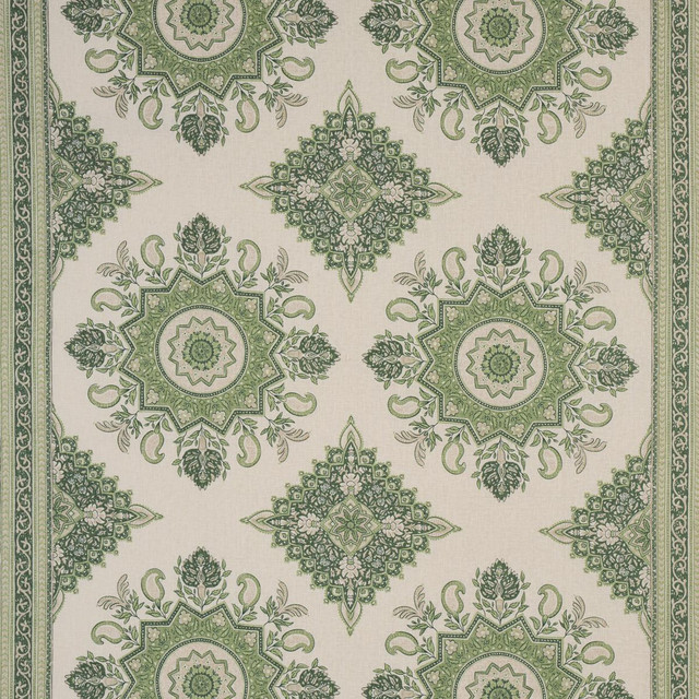 Montecito Medallion Leaf Green 176485 by Schumacher Designer Fabric Mark D. Sikes 54.0" - Swanky Fabrics - Montecito Medallion Leaf Green 176485 by Schumacher Designer Fabric Mark D. Sikes 54.0" - Swanky Fabrics -