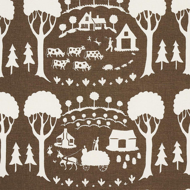 Farm Scene Brown 180881 by Schumacher Designer Fabric Folly Cove 18.0" - Swanky Fabrics -