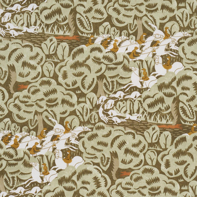 Margaret Schloeman'S Fox Chase Sage & Soft Brown 182342 by Schumacher Designer Fabric The New Yorker 13.5" - Swanky Fabrics -
