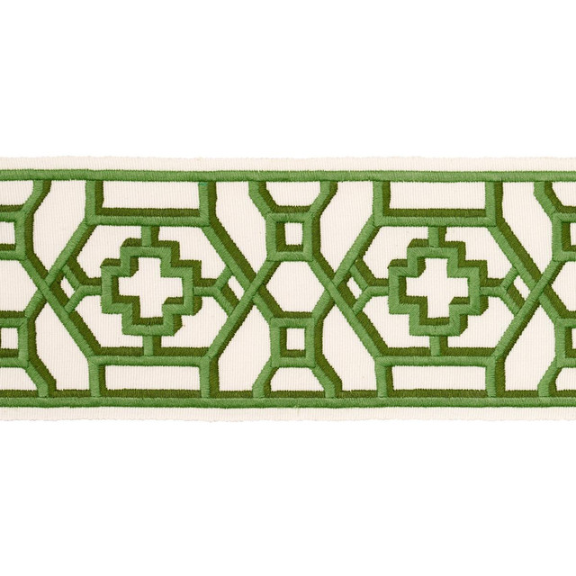 Zanzibar Trellis Tape Jade 81281 by Schumacher Designer Trim Moon River 3.5" - Swanky Fabrics - Zanzibar Trellis Tape Jade 81281 by Schumacher Designer Trim Moon River 3.5" - Swanky Fabrics -