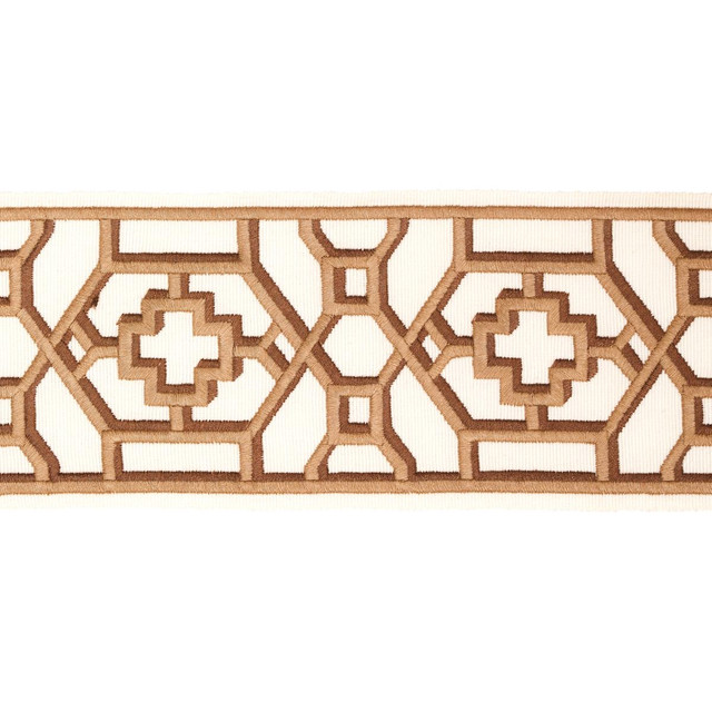 Zanzibar Trellis Tape Camel 81282 by Schumacher Designer Trim Moon River 3.5" - Swanky Fabrics - Zanzibar Trellis Tape Camel 81282 by Schumacher Designer Trim Moon River 3.5" - Swanky Fabrics -