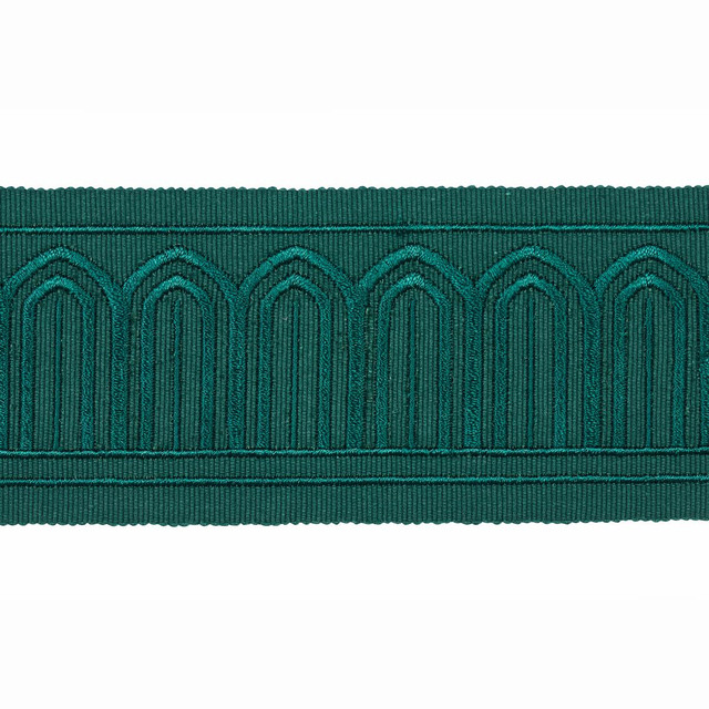 Arches Embroidered Tape Medium Emerald 70768 by Schumacher Designer Trim Miles Redd 1.8" - Swanky Fabrics - Arches Embroidered Tape Medium Emerald 70768 by Schumacher Designer Trim Miles Redd 1.8" - Swanky Fabrics -