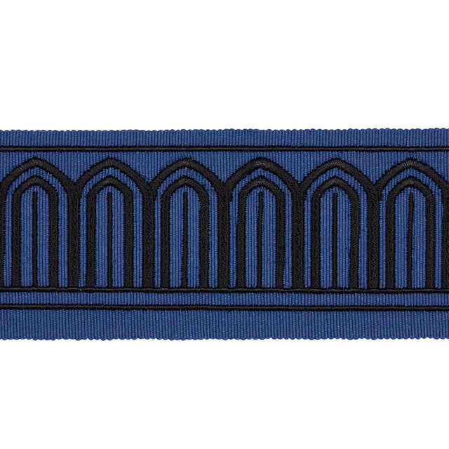 Arches Embroidered Tape Medium Black On Navy 81150 by Schumacher Designer Trim Miles Redd 1.8" - Swanky Fabrics - Arches Embroidered Tape Medium Black On Navy 81150 by Schumacher Designer Trim Miles Redd 1.8" - Swanky Fabrics -