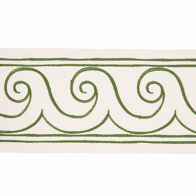 Greek Waves Green On Ivory 70756 by Schumacher Designer Trim Miles Redd 3.3" - Swanky Fabrics -