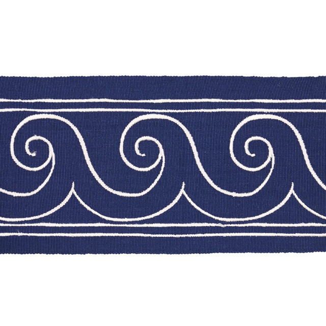 Greek Waves White On Navy 70753 by Schumacher Designer Trim Miles Redd 3.3" - Swanky Fabrics - Greek Waves White On Navy 70753 by Schumacher Designer Trim Miles Redd 3.3" - Swanky Fabrics -