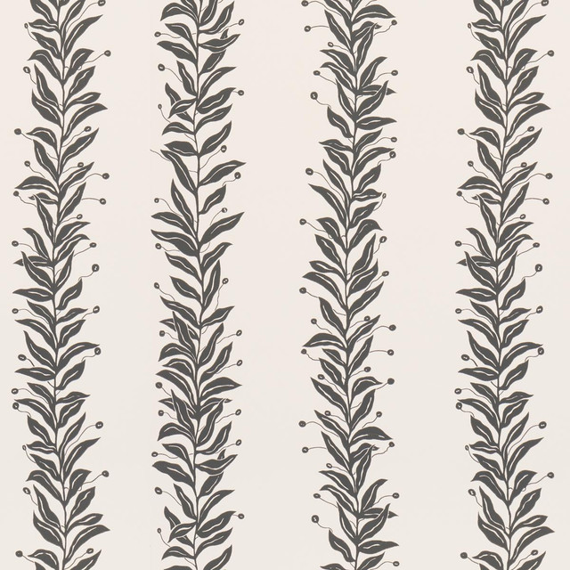 Tendril Stripe Black & Cream 5015490 by Schumacher Designer Wallpaper Marian Mcevoy 27.0" - Swanky Fabrics -