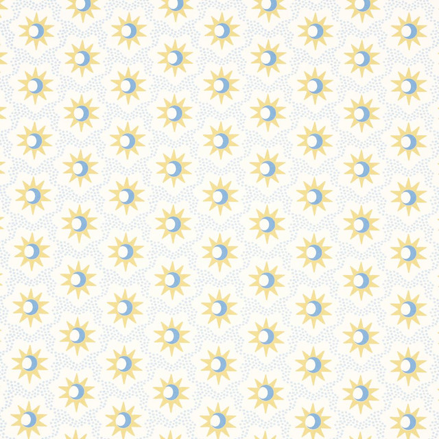 Lucie Yellow & Sky 5015760 by Schumacher Designer Wallpaper Domino Effect 3.88" - Swanky Fabrics -