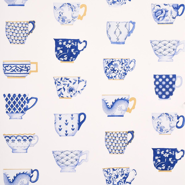 Onie'S Teacups Porcelin 5014782 by Schumacher Designer Wallpaper New Old-Fashioned 27.0" - Swanky Fabrics - Onie'S Teacups Porcelin 5014782 by Schumacher Designer Wallpaper New Old-Fashioned 27.0" - Swanky Fabrics -