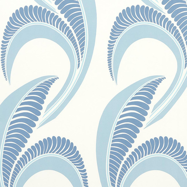 Banana Leaf China Blue 5014982 by Schumacher Designer Wallpaper Neisha Crosland 20.5" - Swanky Fabrics -