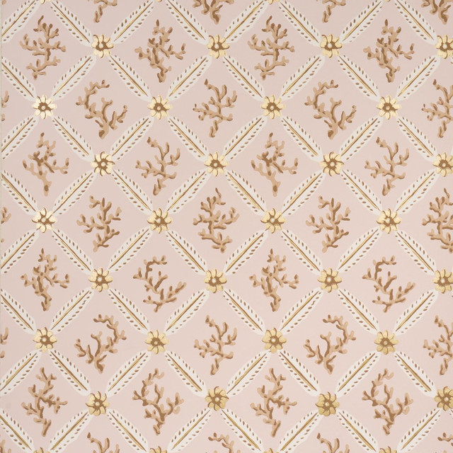 Corail Leaf Trellis Blush 5016642 by Schumacher Designer Wallpaper Timothy Corrigan 20.5" - Swanky Fabrics -