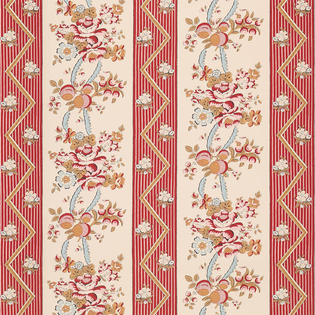 Sylvain Floral Stripe Rouge 5015541 by Schumacher Designer Wallpaper Le Max 27.0" - Swanky Fabrics -