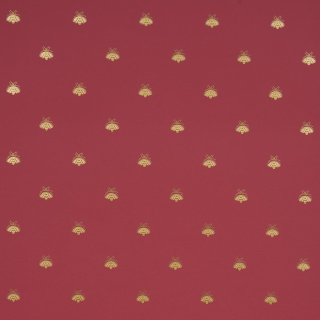 Hubert'S Bees Rouge & Gold 5015532 by Schumacher Designer Wallpaper Le Max 20.5" - Swanky Fabrics -