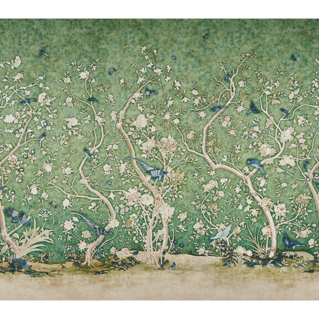 Les Oiseaux Jade 5015152 by Schumacher Designer Wallpaper Mary Mcdonald 162.0" - Swanky Fabrics -