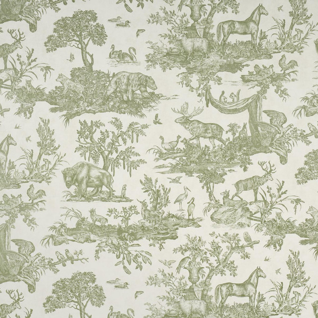Western Toile Olive 5016441 by Schumacher Designer Wallpaper A Country Life 38.0" - Swanky Fabrics -