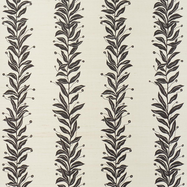Tendril Stripe Sisal Black & Cream 5015562 by Schumacher Designer Wallpaper Marian Mcevoy 17.0" - Swanky Fabrics -
