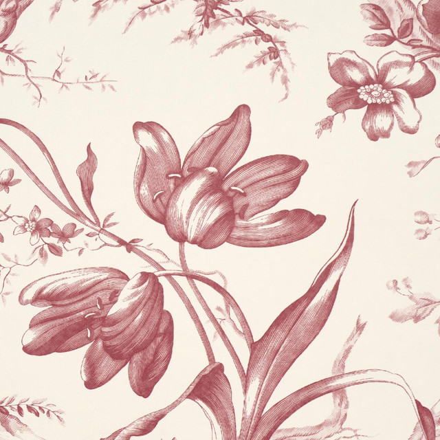 Toile De Fleurs Rouge 5009122 by Schumacher Designer Wallpaper Perennial Favorites 13.5" - Swanky Fabrics - Toile De Fleurs Rouge 5009122 by Schumacher Designer Wallpaper Perennial Favorites 13.5" - Swanky Fabrics -