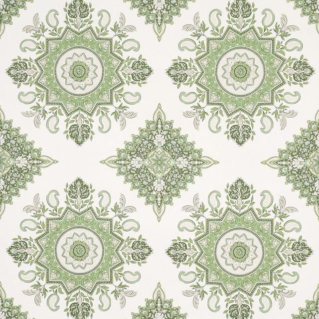 Montecito Medallion Leaf Green 5014361 by Schumacher Designer Wallpaper Mark D. Sikes 27.0" - Swanky Fabrics - Montecito Medallion Leaf Green 5014361 by Schumacher Designer Wallpaper Mark D. Sikes 27.0" - Swanky Fabrics -