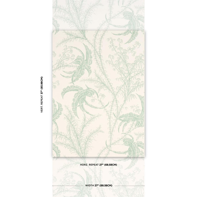 Ocean Toile Eucalyptus On Linen 5008721 by Schumacher Designer Wallpaper A Love Affair 27.0" - Swanky Fabrics -