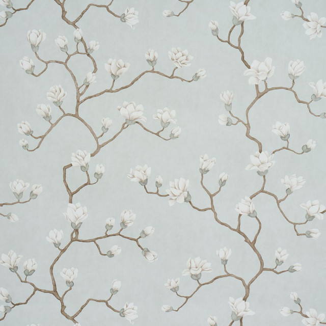 Magnolia Tree Dusty Sky 5016930 by Schumacher Designer Wallpaper Botanical Garden 54.0" - Swanky Fabrics -