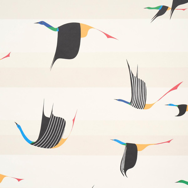 Flying West Neutral 5015850 by Schumacher Designer Wallpaper Peg Norriss 54.0" - Swanky Fabrics -