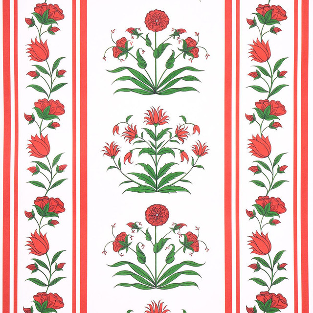 Poppy Stripes Red 5014450 by Schumacher Designer Wallpaper Marie-Anne Oudejans 13.5" - Swanky Fabrics -