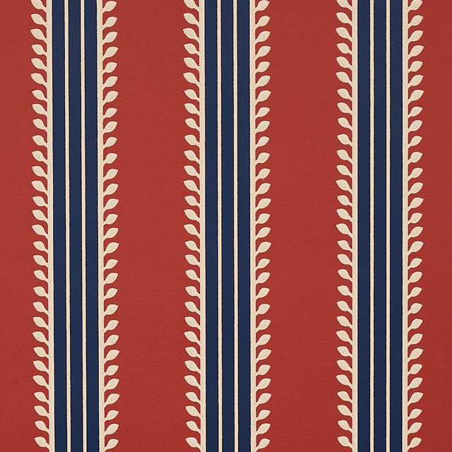 Etruscan Stripe Red & Blue 5012852 by Schumacher Designer Wallpaper Cabana 20.5" - Swanky Fabrics -