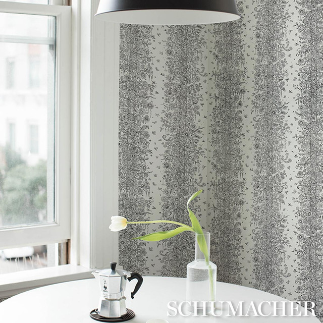 Edward Steed'S Towers Of Flowers Black & White 5016141 by Schumacher Designer Wallpaper The New Yorker 27.0" - Swanky Fabrics -