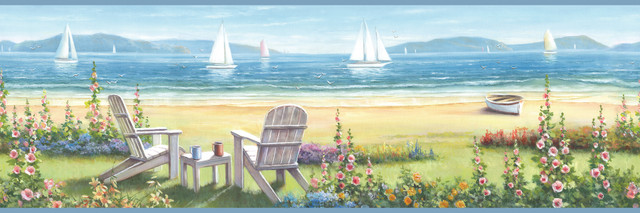 Barnstable Blue Seaside Portrait Wallpaper by Chesapeake Designer Sanibel Covers about 10 square feet 8-in by 15-ft long roll Prepasted 0 - Swanky Fabrics - Barnstable Blue Seaside Portrait Wallpaper by Chesapeake Designer Sanibel Covers about 10 square feet 8-in by 15-ft long roll Prepasted 0 - Swanky Fabrics -
